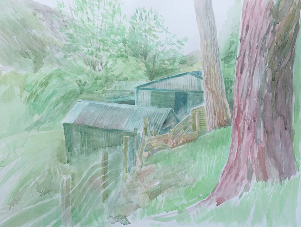 Painting Farm buildings and tree