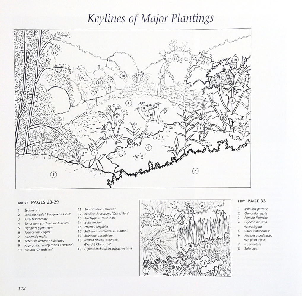 Book illustration for keylines of major plantings