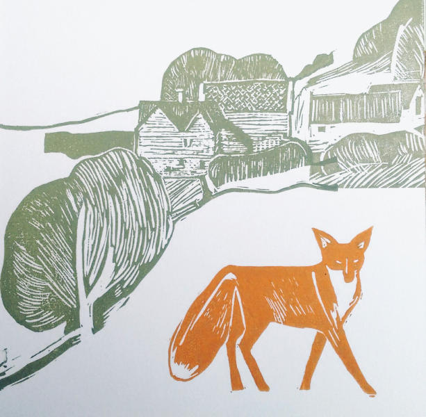 Print Red fox on farm